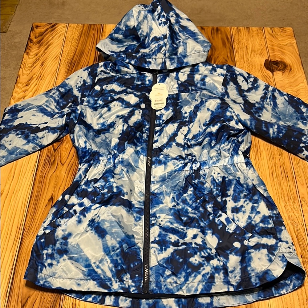 Girls Wonder Nation Blue and White Tie-Dye Hooded Jacket NWT